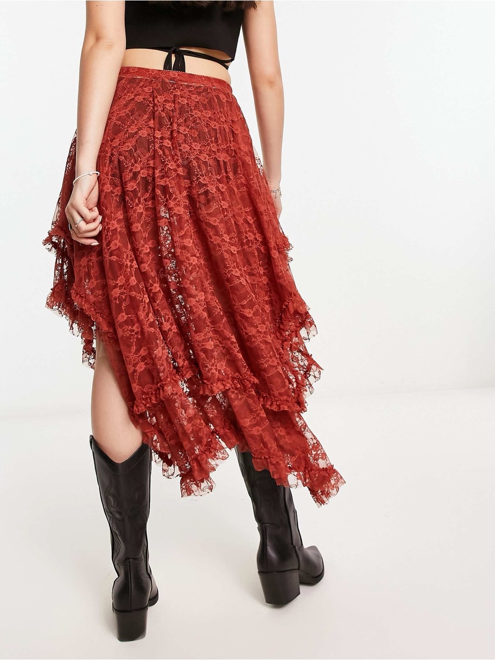 Free People Rust Lace Asymmetrical Maxi Skirt - Picture 3 of 5